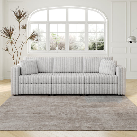 106.3" Soft  Modular 3-person Sofa - Highly Comfortable & Distinctive Design. Ideal for Bedroom & Living Room. Light gray. Modern & Plush Furniture Choice