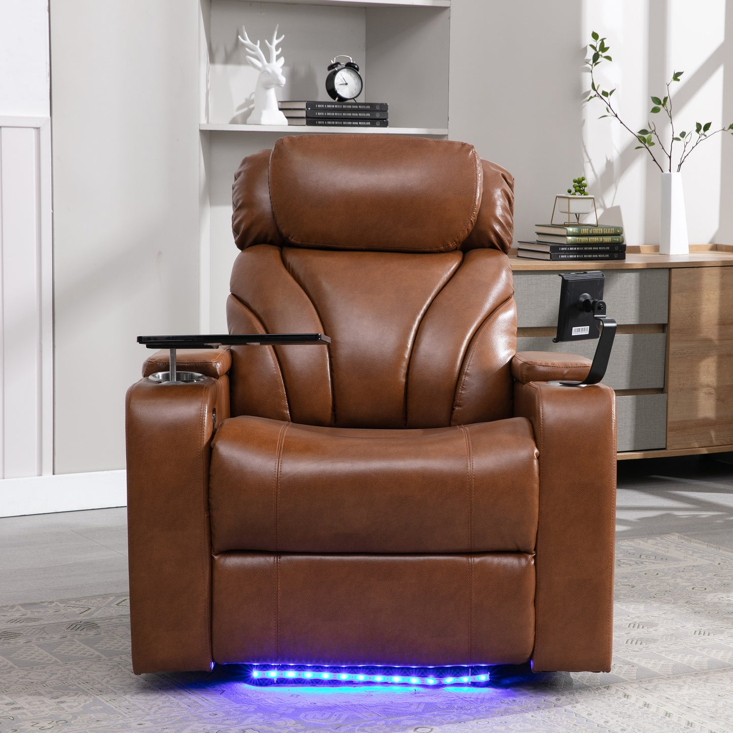 Power Motion Recliner Electric Power Recliner with USB Charging Port, Hidden Arm Storage, Convenient Cup Holder and Bluetooth Speaker,  Light  Brown(Old Sku:SG000800AAS)