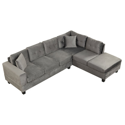 105" Modern Sectional Sofa with Storage Ottoman, L-Shape Couch with 2 Pillows and Cup Holder,Sectional Sofa with Reversible Chaise for Living Room,Gray