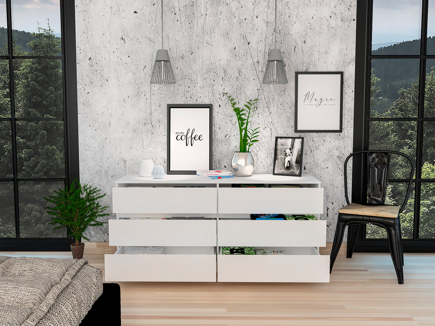 6 Drawer Double Dresser, Superior Top, White