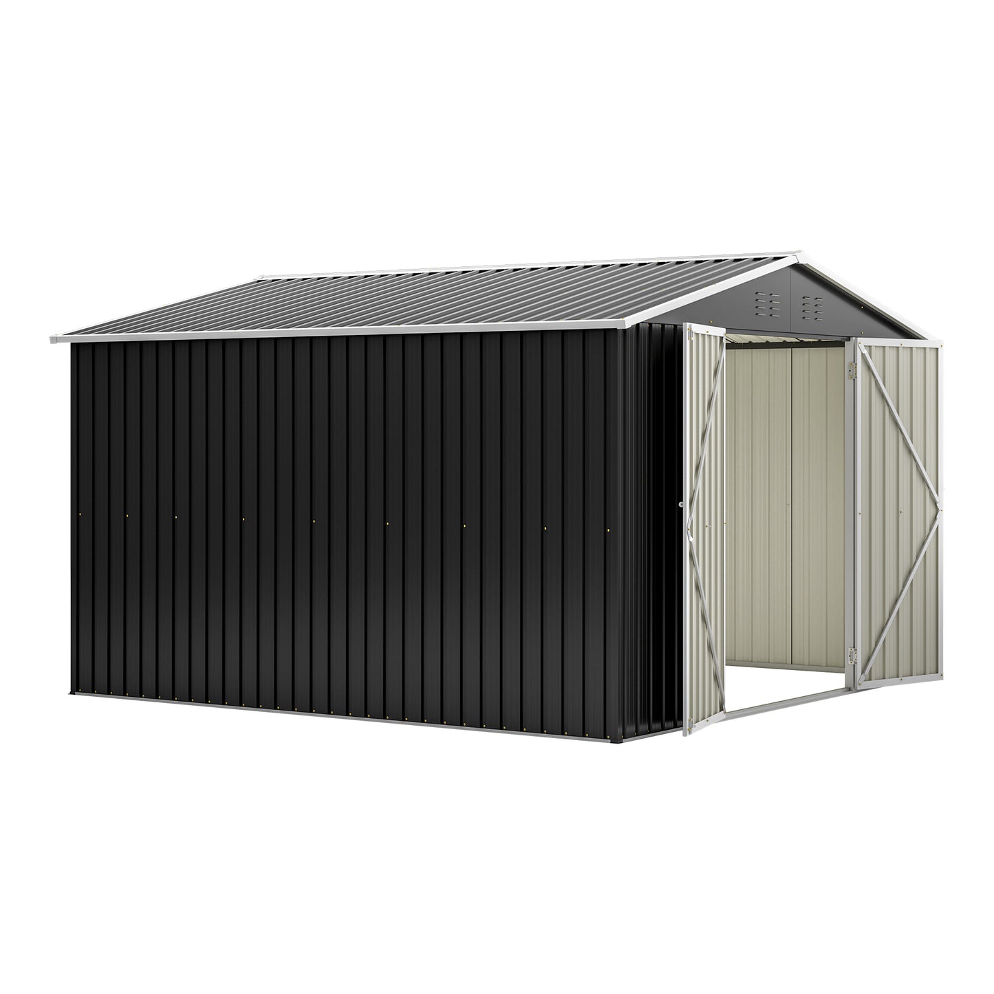 Outdoor Storage Shed 10x10 FT, Utility Metal Tool Storage with Lockable Doors and Updated Frame Structure, Large Metal Garden Shed for Backyard, Patio Lawn, Black