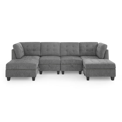 U shape Modular Sectional Sofa,DIY Combination,includes Two Single Chair ,Two Corner and Two Ottoman,Grey Chenille