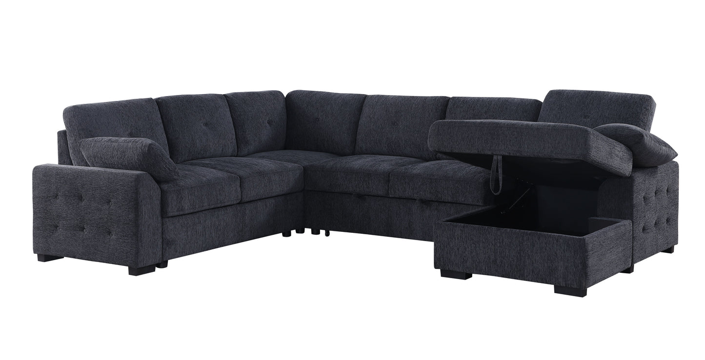 Nyhan Upholstered Corner Sectional with Pull out Loveseat and storaged Chaise