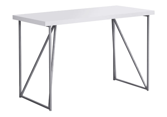 Computer Desk, Home Office, Laptop, 48"l, Work, White Laminate, Grey Metal, Contemporary, Modern