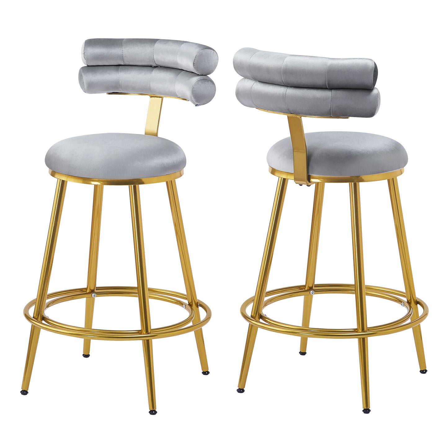 27.65'' Modern Counter Stools Set of 2,Dark gray velvet Counter Stools with iron Frame,Soft back and cushion,Footrest,suitable for Kitchen/Bedroom/Dining Room