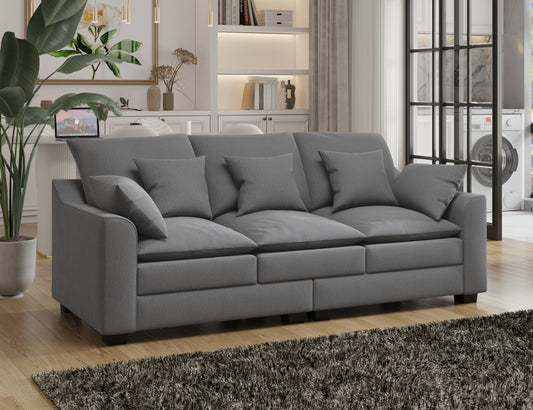 78.7"  Sofa Couch 3-Seater Sofa with Pillows Polyester Upholstery Duck Down Filled Cushion Sofa for Living Room Apartment,Grey