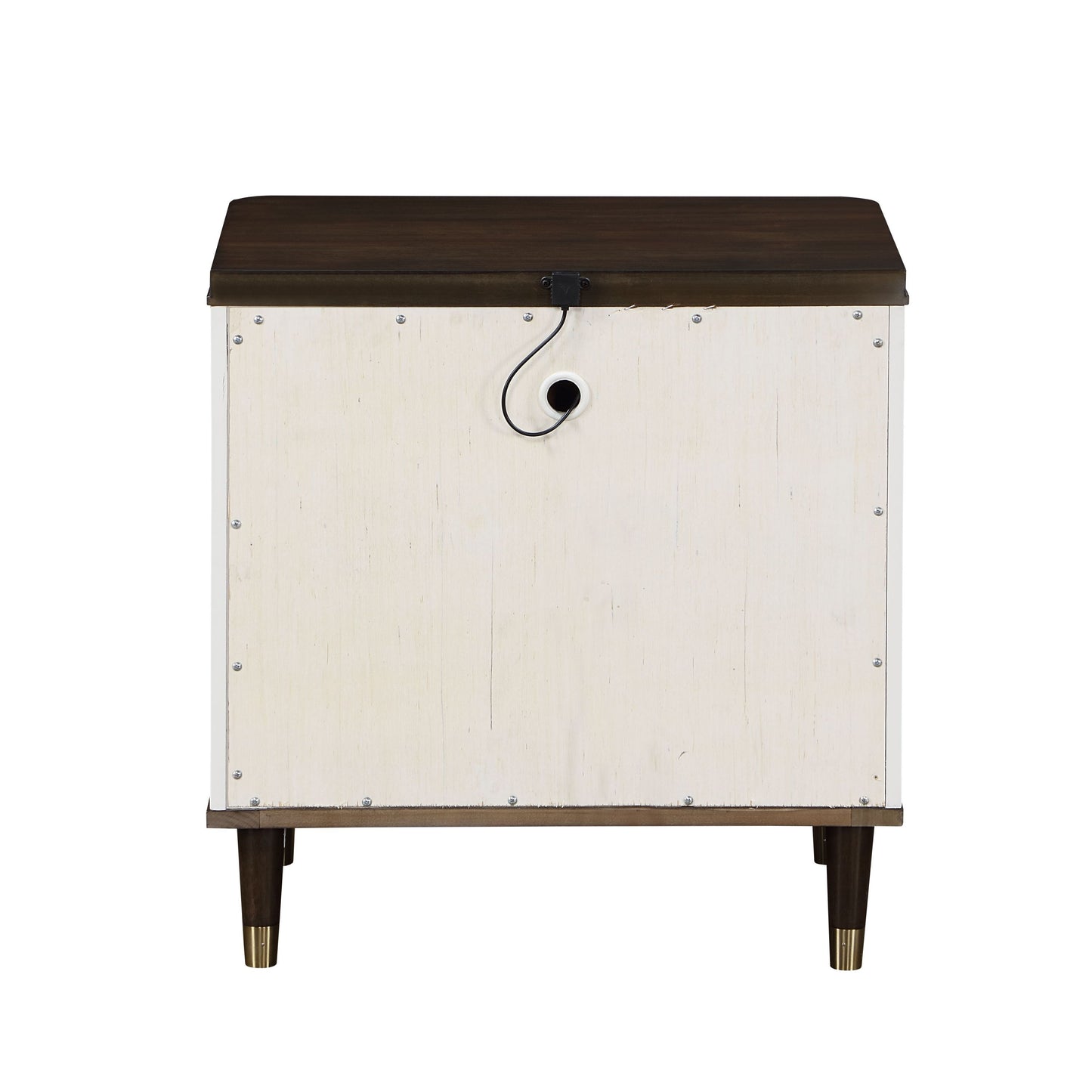 White and Brown 2-Drawer Nightstand with USB Port