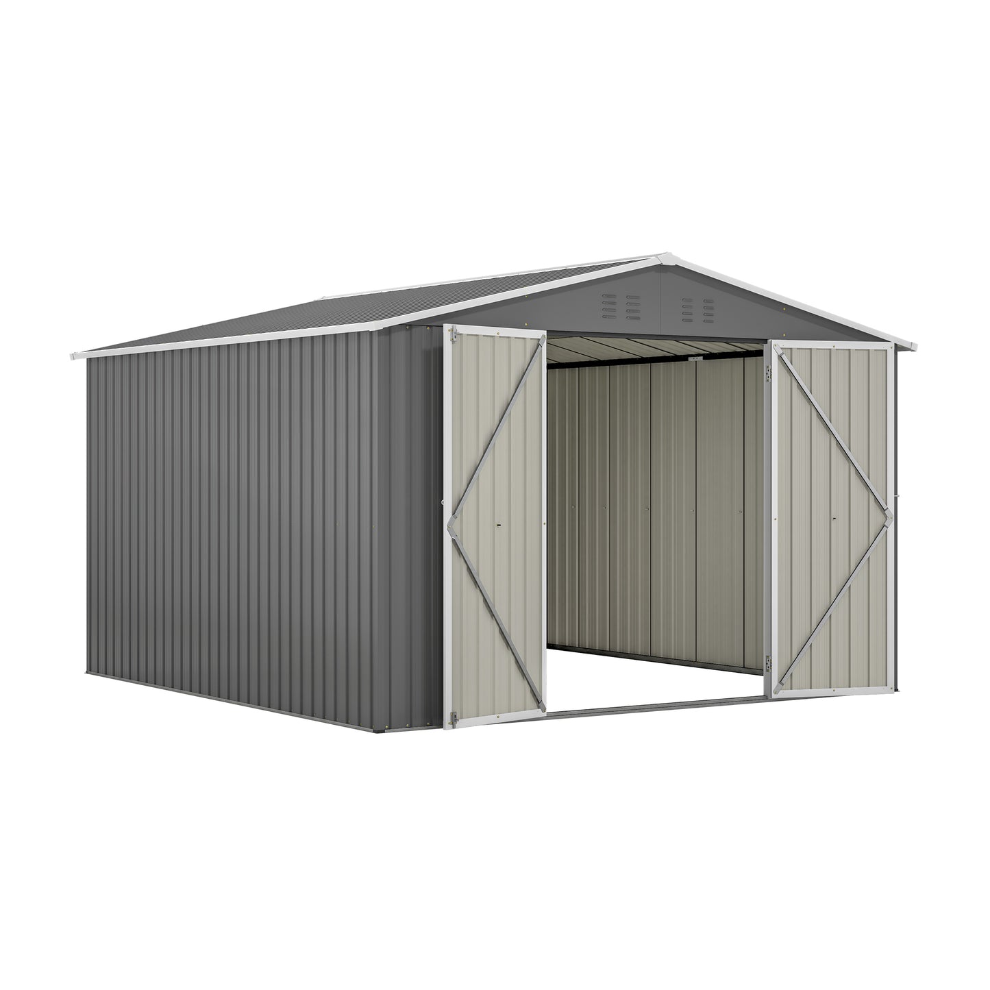 10 x 10 FT Outdoor Storage Shed, Large Metal Tool Sheds with Updated Frame Structure and Lockable Doors, Garden Shed for Backyard Garden Patio Lawn, Grey