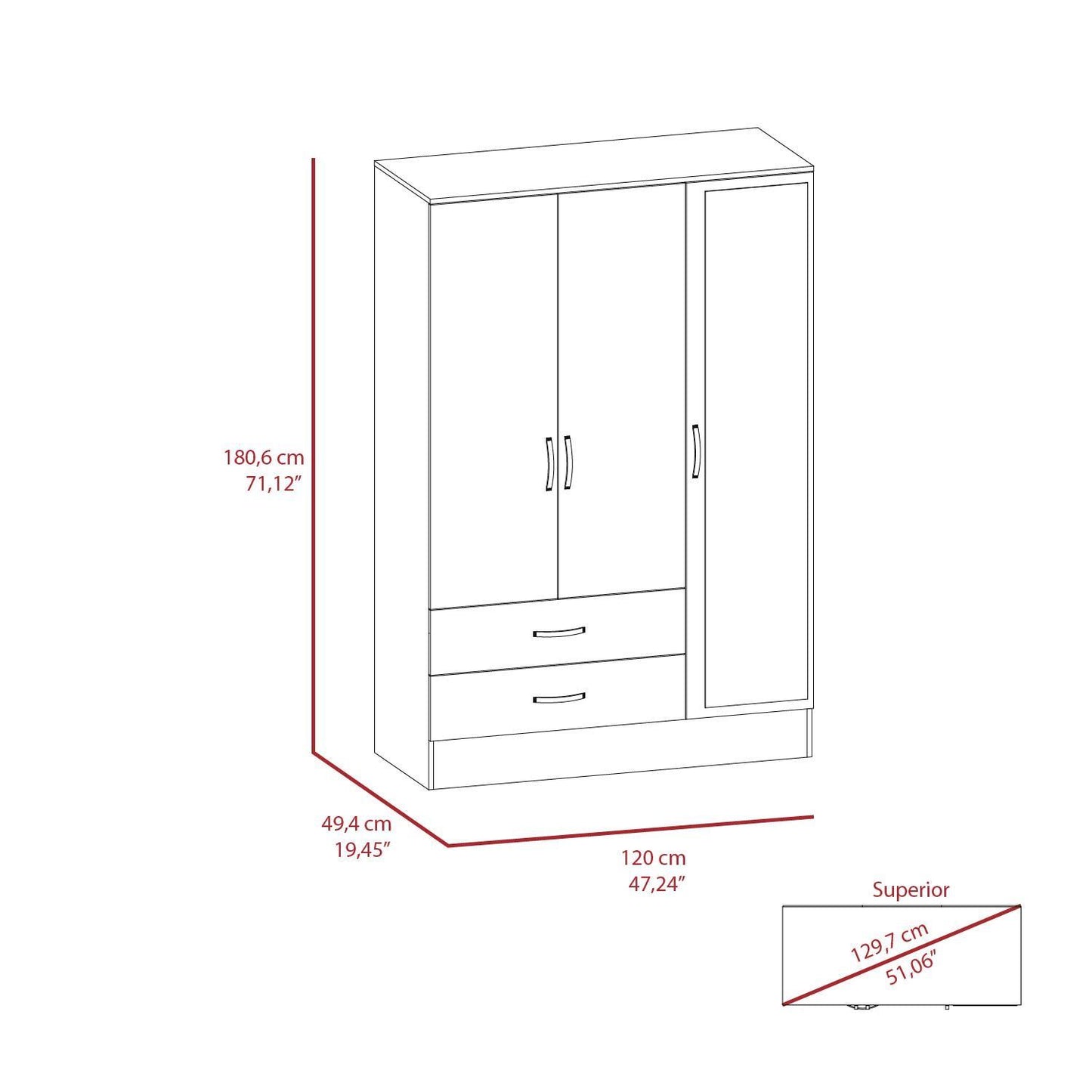 Mirrored Armoire Draggo, Bedroom, Black / Light Gray