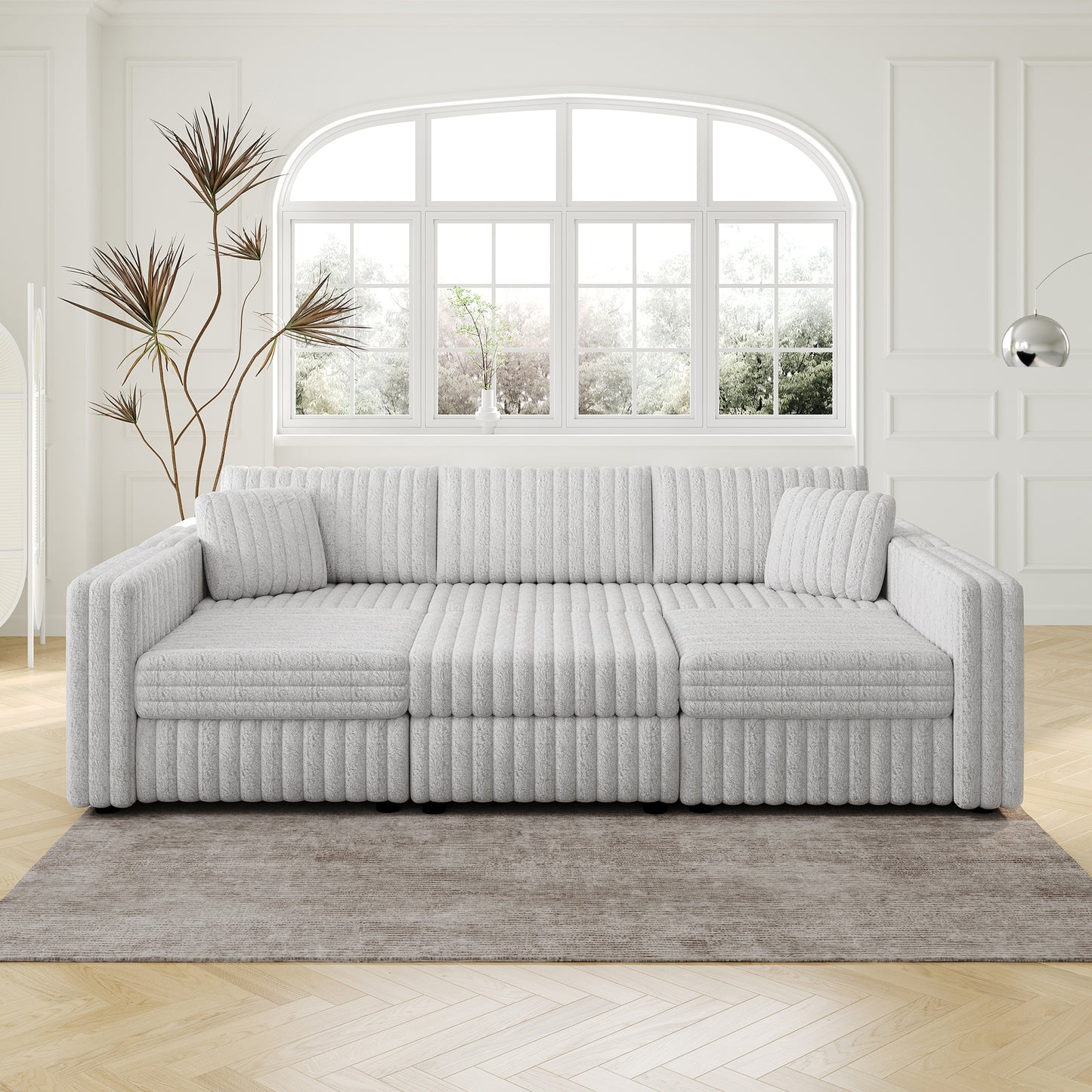 106.3" Soft  U-shaped 6-Person Sofa. Matches 30.7" Ottoman with Hydraulic Lift. Comfortable & Stylish. For Bedroom & Living Room. Light Gray. Modern Furniture. Modular Design.