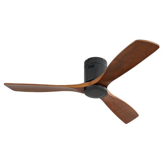 52 Inch Low Profile Ceiling Fan DC 3 Carved Wood Fan Blade Noiseless Reversible Motor Remote Control Without Light