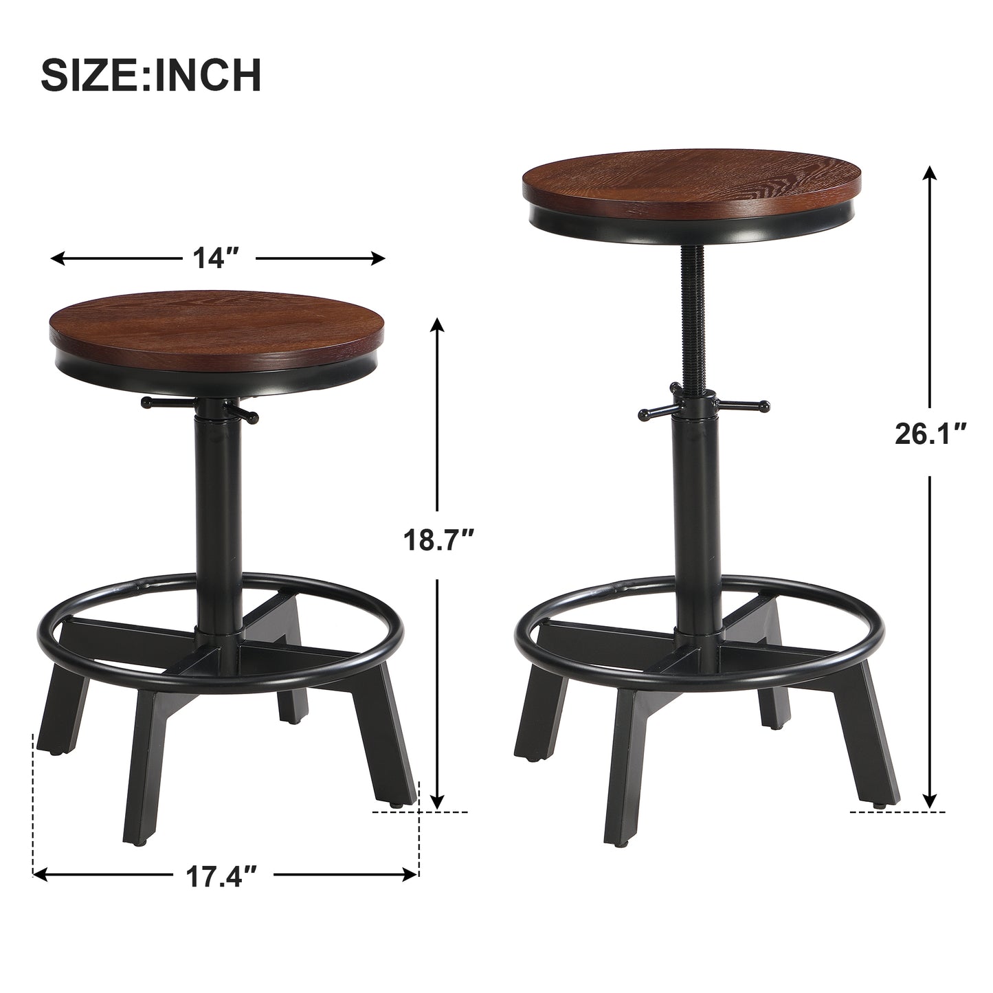 Bar Stools Set of 2 , Vintage Bar Stools Metal Adjustable Lift Bar Stools with Footrest Kitchen Island Stool Bar, For Kitchen Dining Room