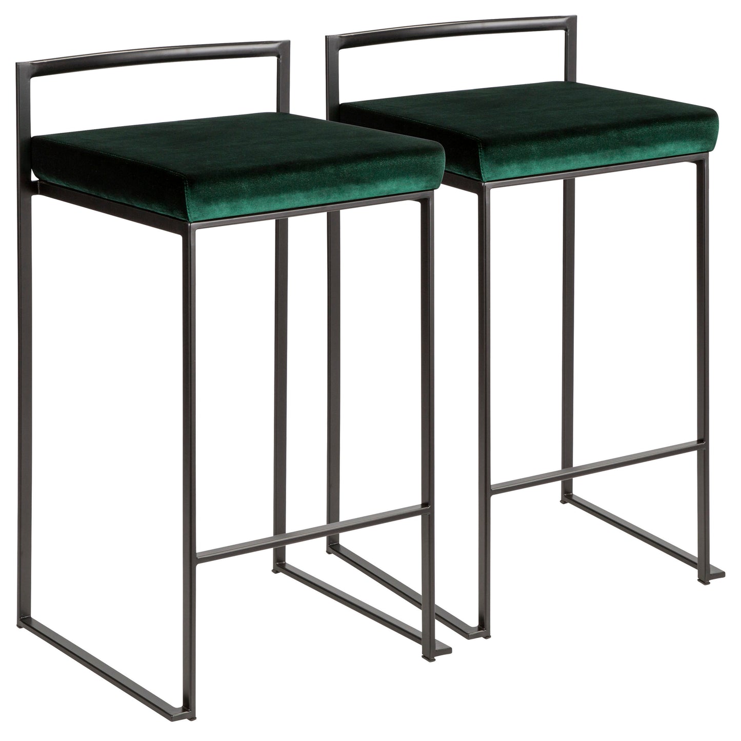 Fuji Contemporary Stackable Counter Stool in Black with Green Velvet Cushion by LumiSource - Set of 2