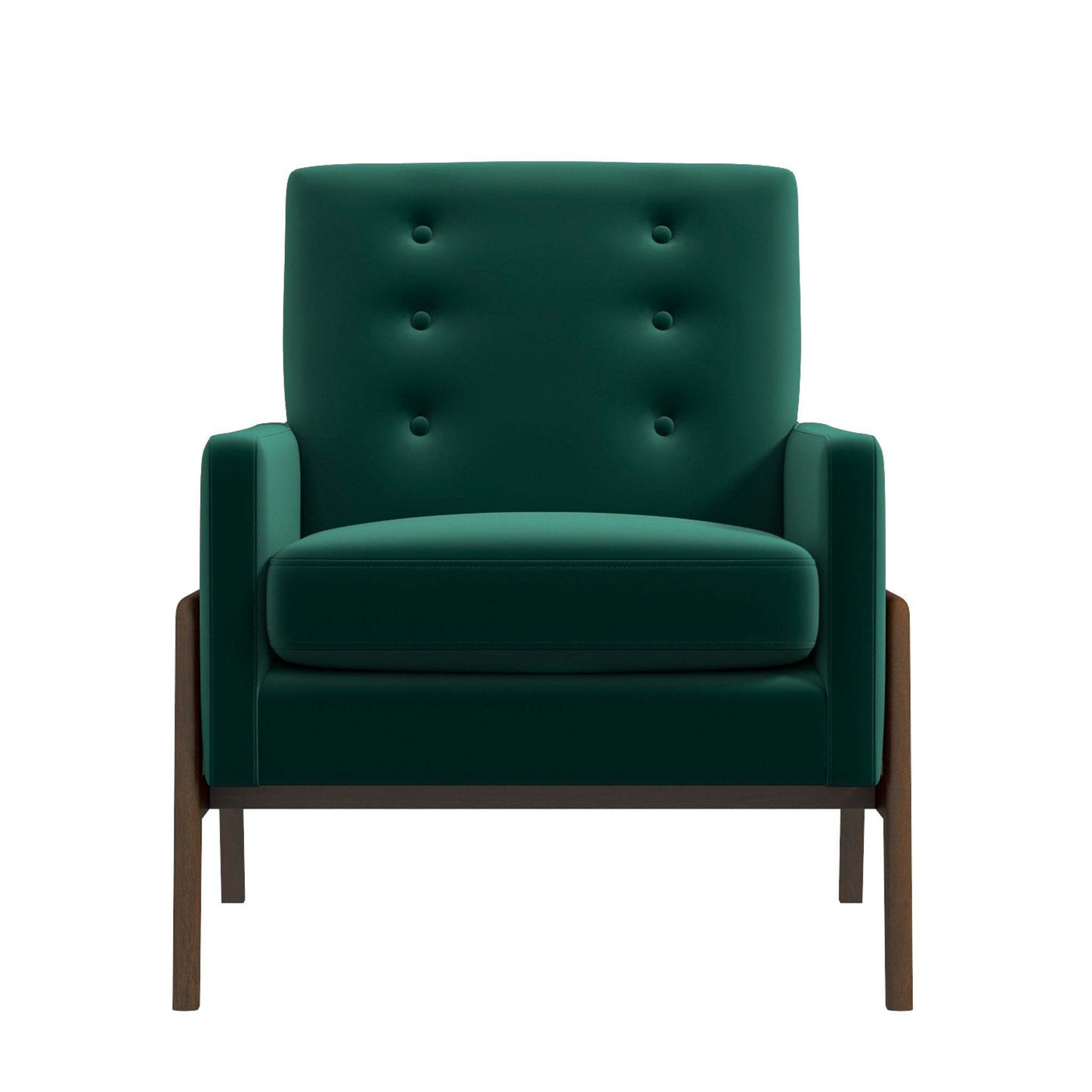 Cole Mid-Century Modern Solid Wood Lounge Chair with Velvet Upholstery in Green