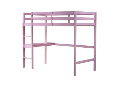 Twin High Loft Bed, Rubber Wood  Loft Bed with Safety Guardrail, built-in desk, ladder,Pink