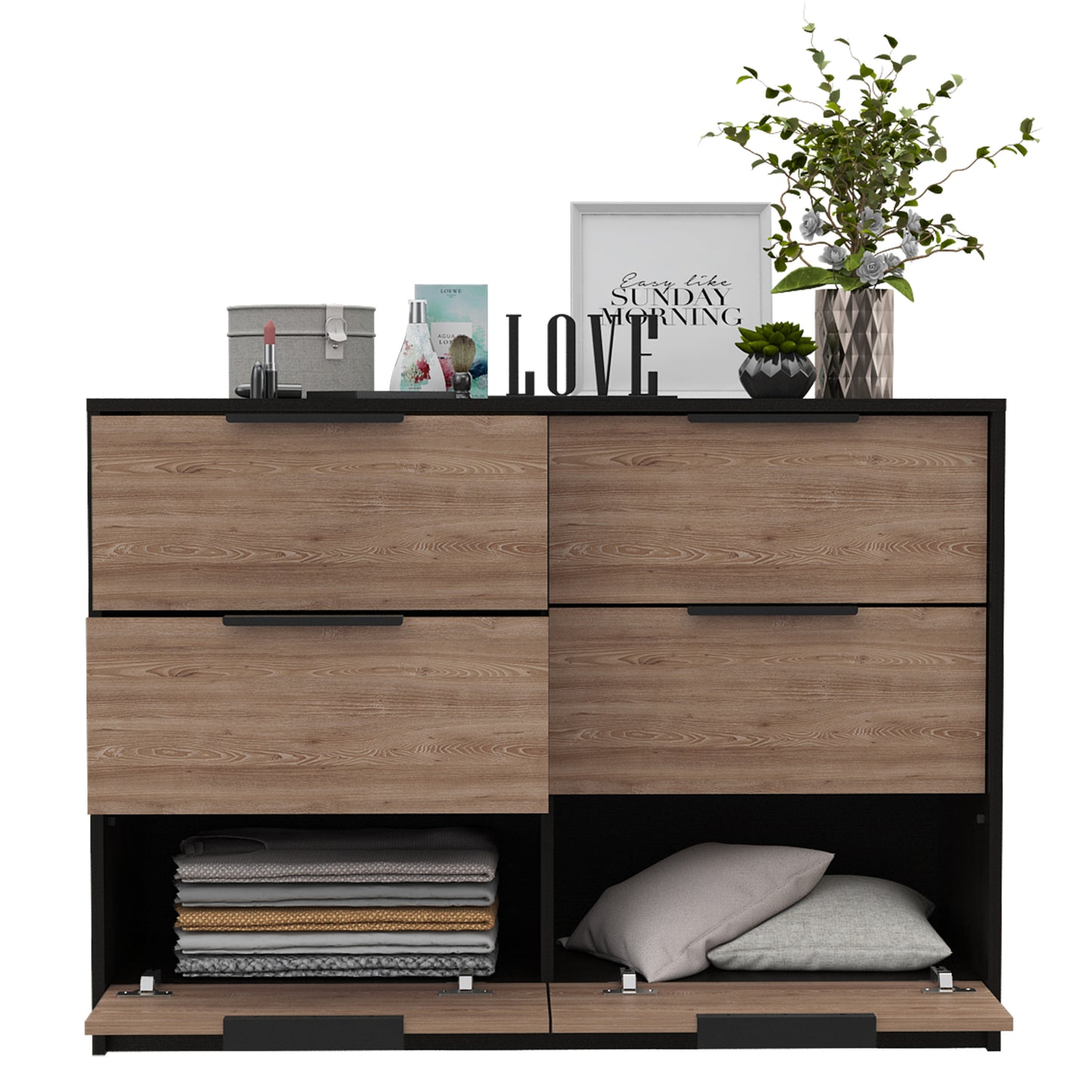 4 Drawer Double Dresser Maryland, Bedroom, Black / Pine