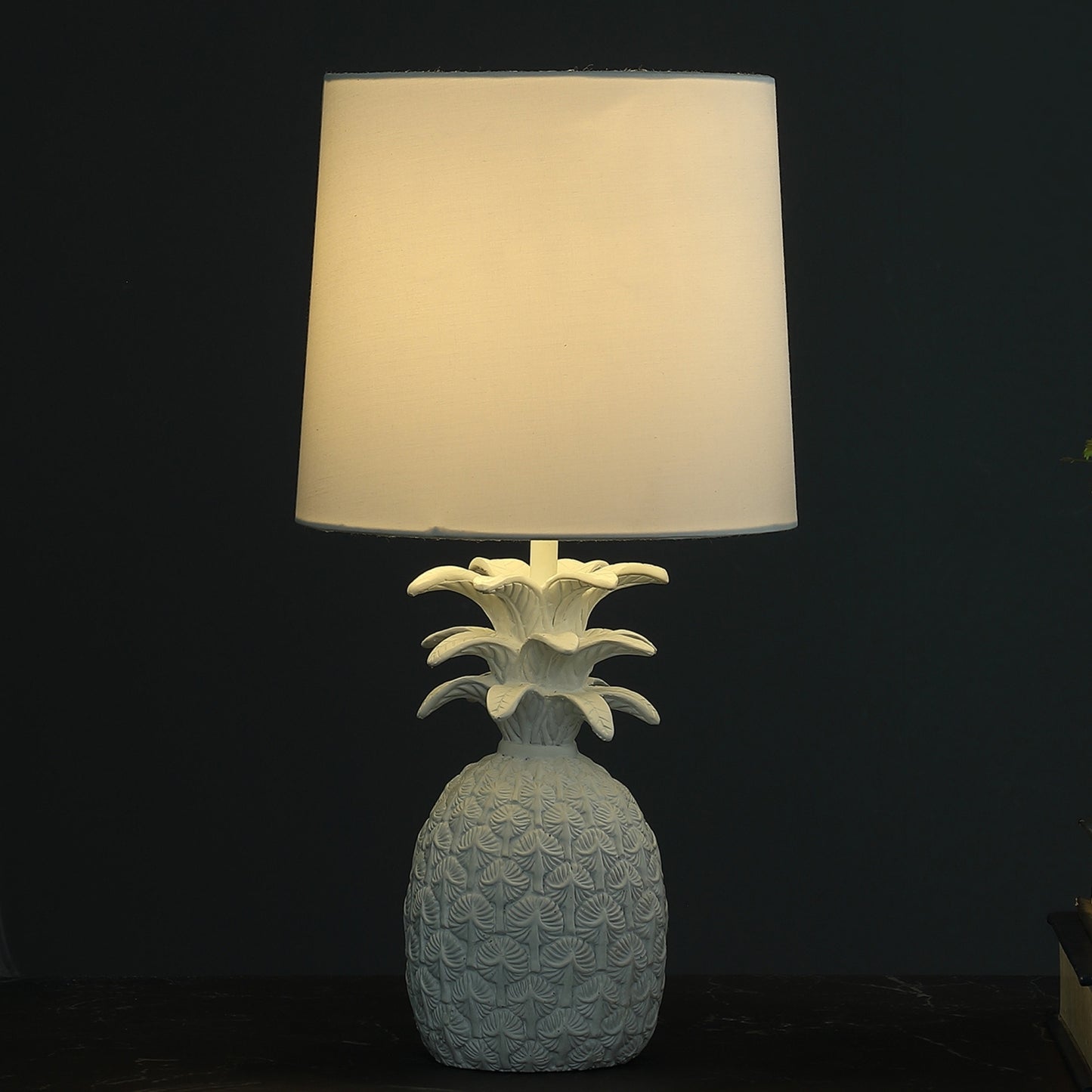 17" In Coastal White Tropical Heahea Pineapple Table Lamp