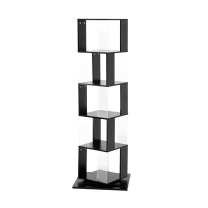 5 tier Rotating Bookshelf, Floor Rack Simple Bookcase  with Acrylic plate Student Multi-Function Creative Bookshelf for Living Room with anti-toppling base