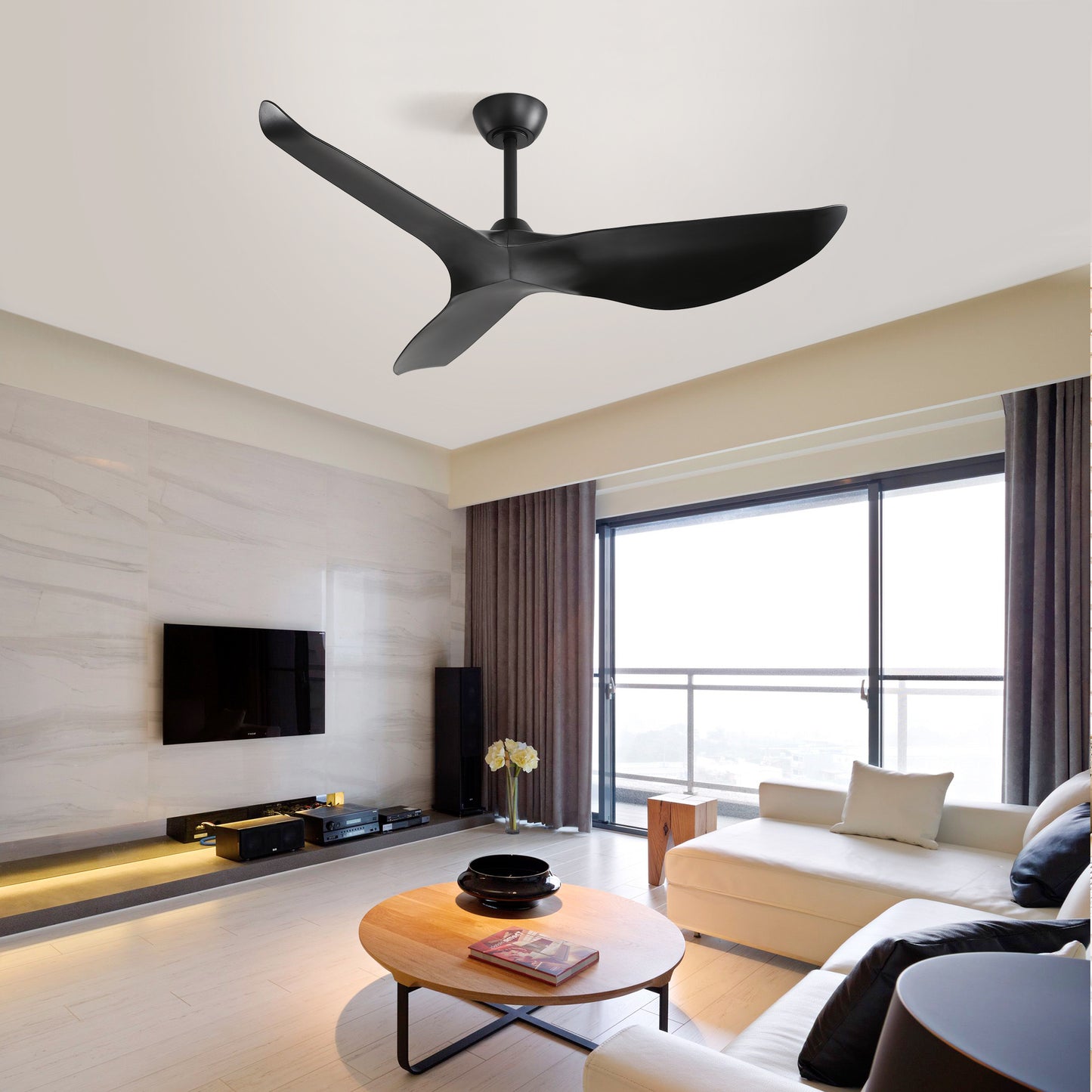 52 Inch Indoor Ceiling Fan No Light With 6 Speed Remote Control 3 ABS Blades Reversible DC Motor