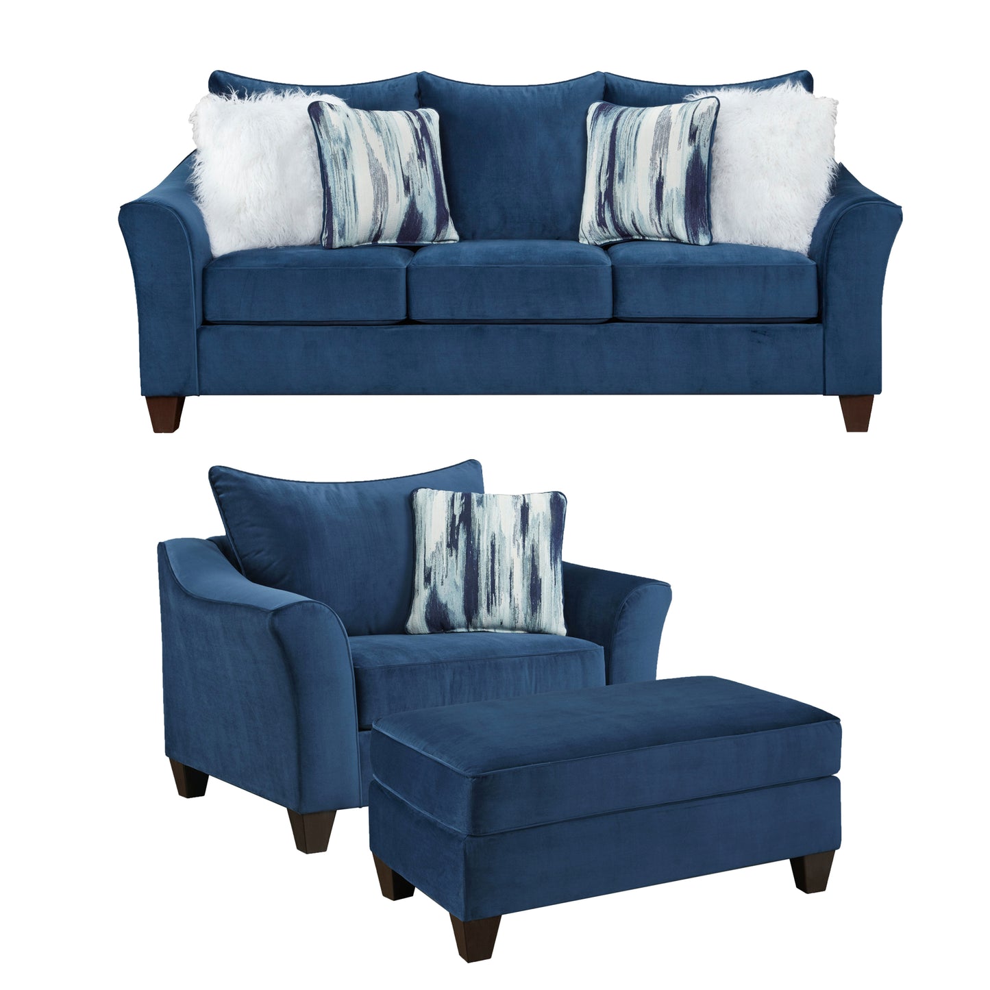 Camero Fabric Pillowback 3-Piece Sofa Set, Navy Blue