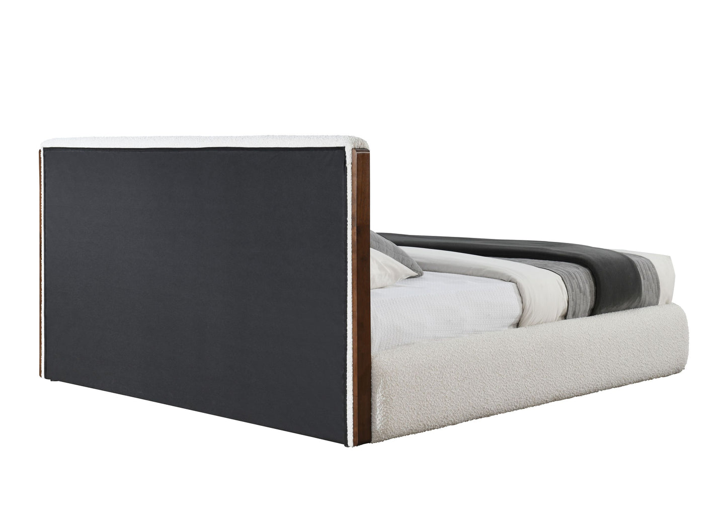 Sandro White Boucle & Walnut Finish EK Bed