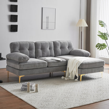 83" Modern Sectional Sofas Couches Velvet L Shaped Couches for Living Room, Bedroom, Light Grey