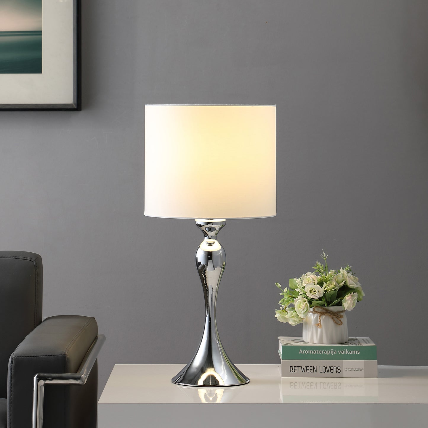 24.5" In Bailey Dark Silver Chrome Modern Candlestick Metal Table Lamp