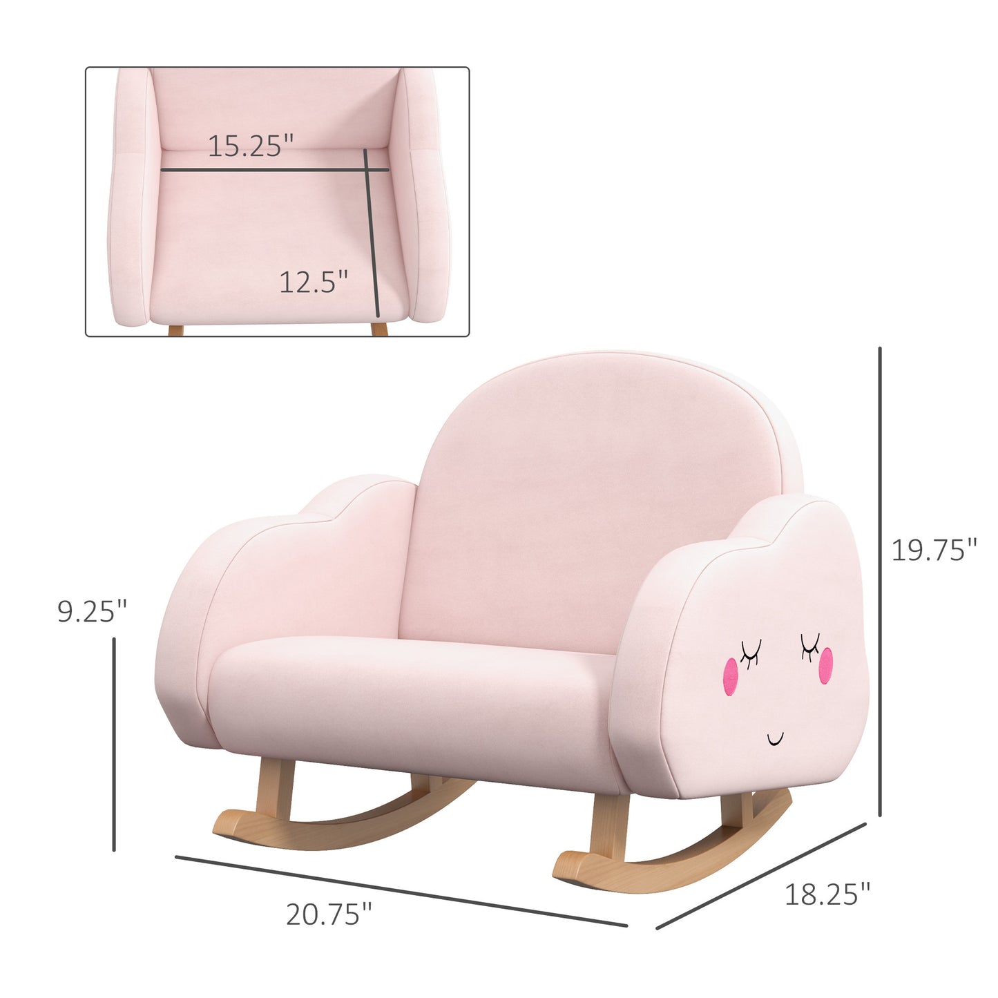 Qaba Kids Rocking Chair, Cloud Shaped Children Rocker Armchair for Nursery Playroom Preschool, with Solid Wood Legs, Anti-Tipping Design, for 1.5-5 Years, Pink