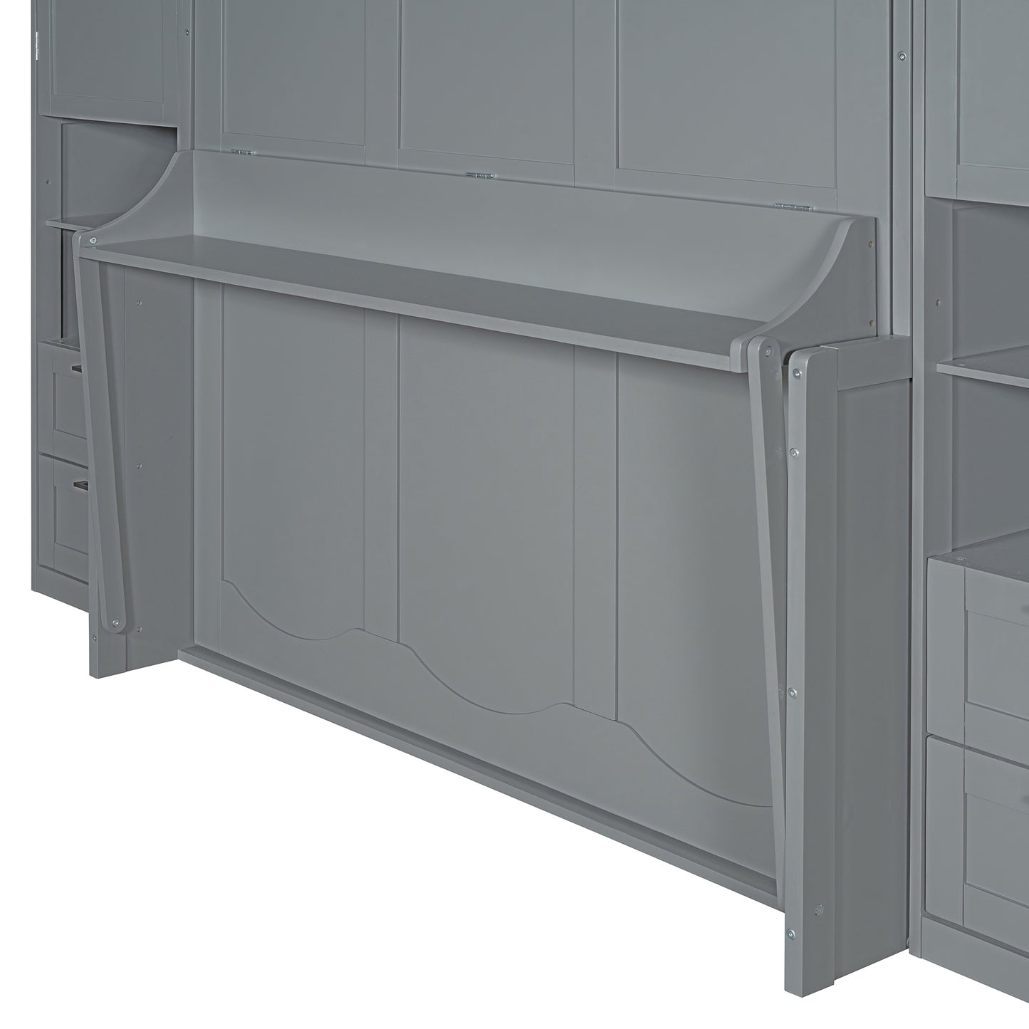 Queen Size Murphy Bed Wall Bed with Closet ,Drawers and Shelves,Gray