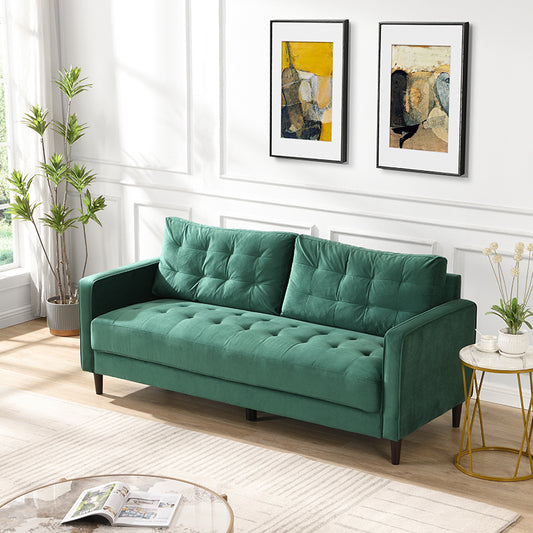 74" High Resilience three seater Sofa, Wooden Frame 3 Seat Sofa, Comfy , Modern Upholstered Sofa, Living Room Bedroom Apartment ,Green