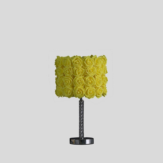 18.25" Yellow Roses in Bloom Acrylic / Metal Table Lamp