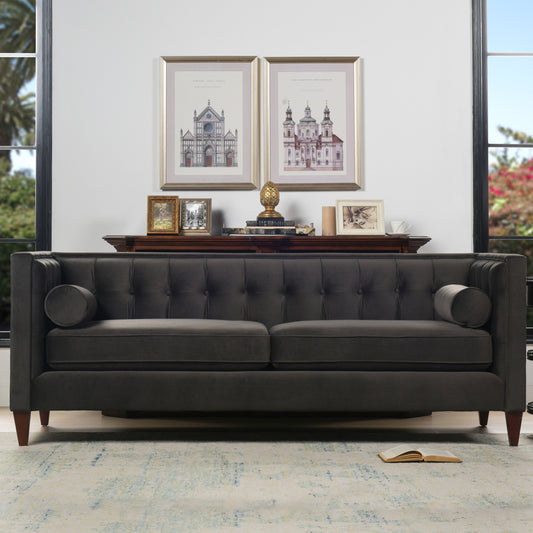 Jack 84" Modern Tuxedo Tufted Sofa, Dark Charcoal Grey Velvet