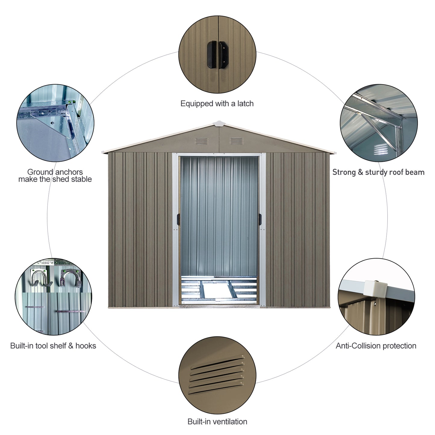 8ft x 10ft Outdoor Metal Storage Shed with Metal Foundation,with Window,Grey(W540S00017)