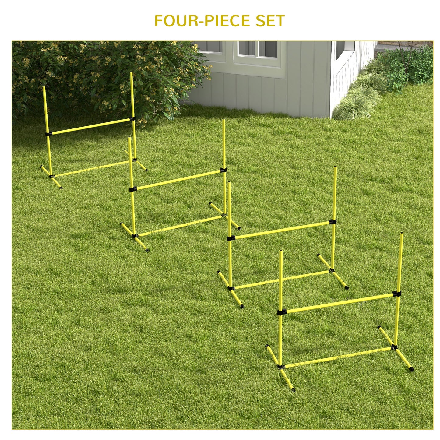 PawHut 4 Piece Dog Agility Training Equipment for Dog Agility Course with Adjustable Height Jump Bars, Included Carry Bag, & Displacing Top Bar, Yellow