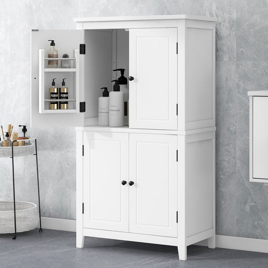 Elegant Bathroom Floor Storage Cabinet, Bathroom Storage Unit, Freestanding Cabinet with 4 Doors, Adjustable Shelves, Adaptable Shelves, White