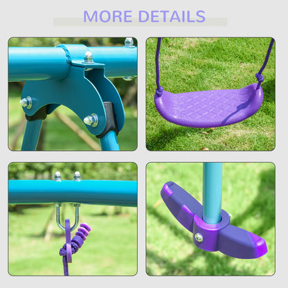 Outsunny Metal Swing Set with Glider, Two Swing Seats and Adjustable Height, Outdoor Heavy Duty A-Frame Suitable for Playground, Backyard, Purple