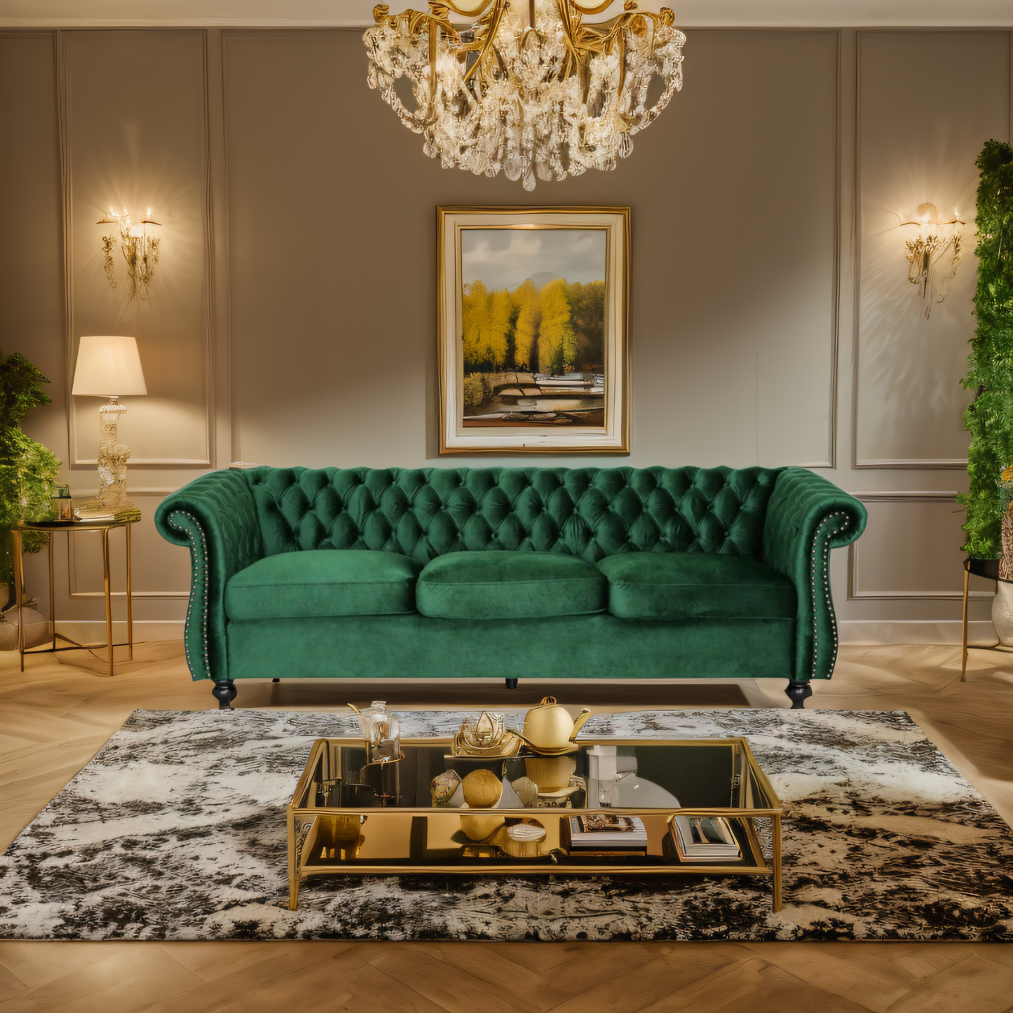 Durable 3-Seater Emerald Velvet Sofa, Combining Luxurious Comfort with Christmas Design, Perfect for Elegant Living Spaces, Featuring Plush Upholstery for Relaxation and a Touch of Sophisticated Style