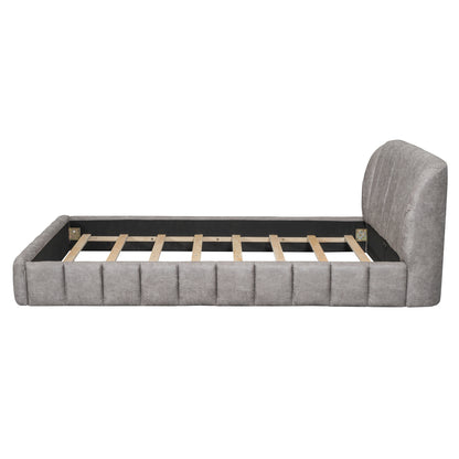 Queen Size Upholstered Platform Bed with Thick Fabric, Polyester, Gray