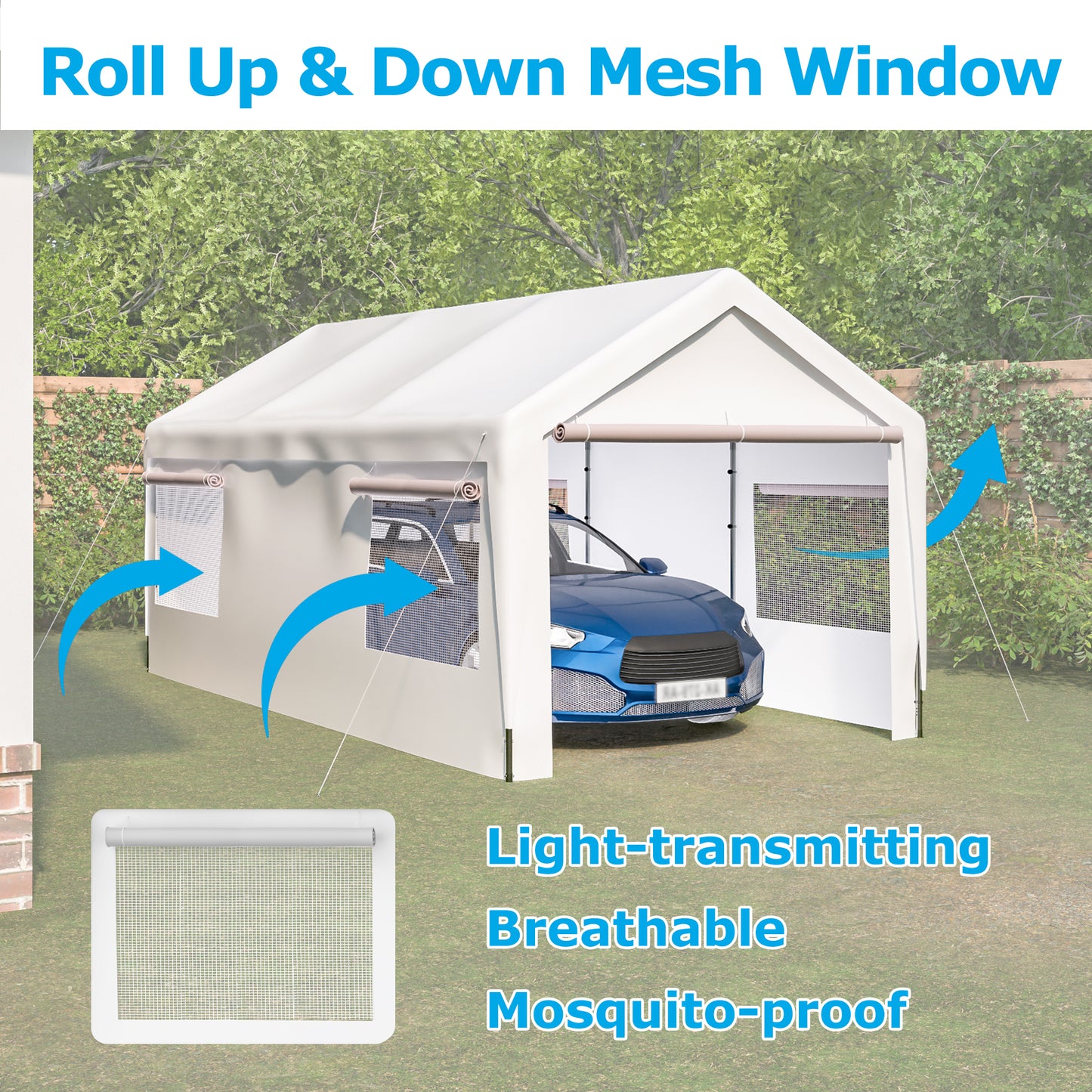 Carport Canopy 10x20 FT Heavy Duty Boat Car Canopy Garage with Removable Sidewalls and Roll-up Ventilated Windows