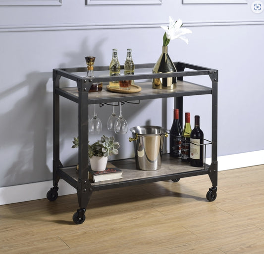 Jorgensen  Rustic Oak & Charcoal Finish Serving Cart