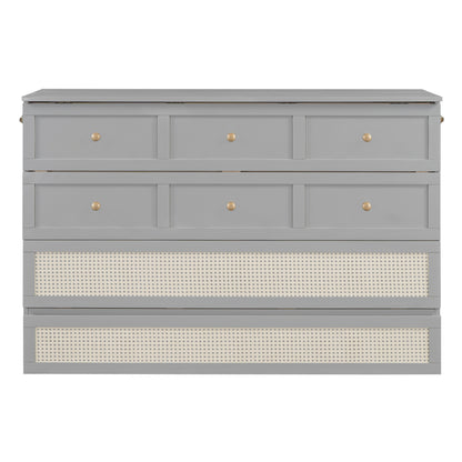 Queen Murphy Bed with Large Drawers,Gray