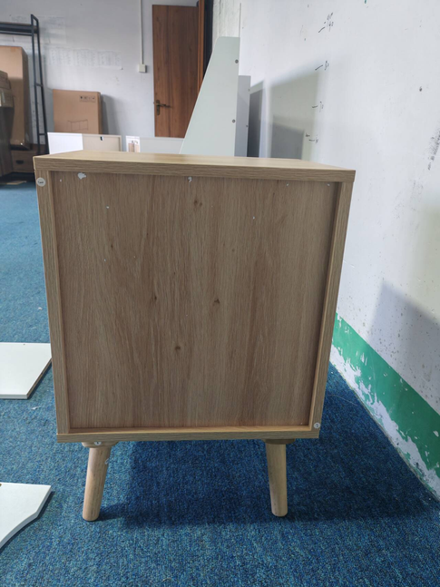 22.83'' H Rattan Nightstand, Side Table with Door Open Shelf,  Accent Bedside End Table with Solid Wood Legs for Bedroom, Dorm and Small Spaces, Oak