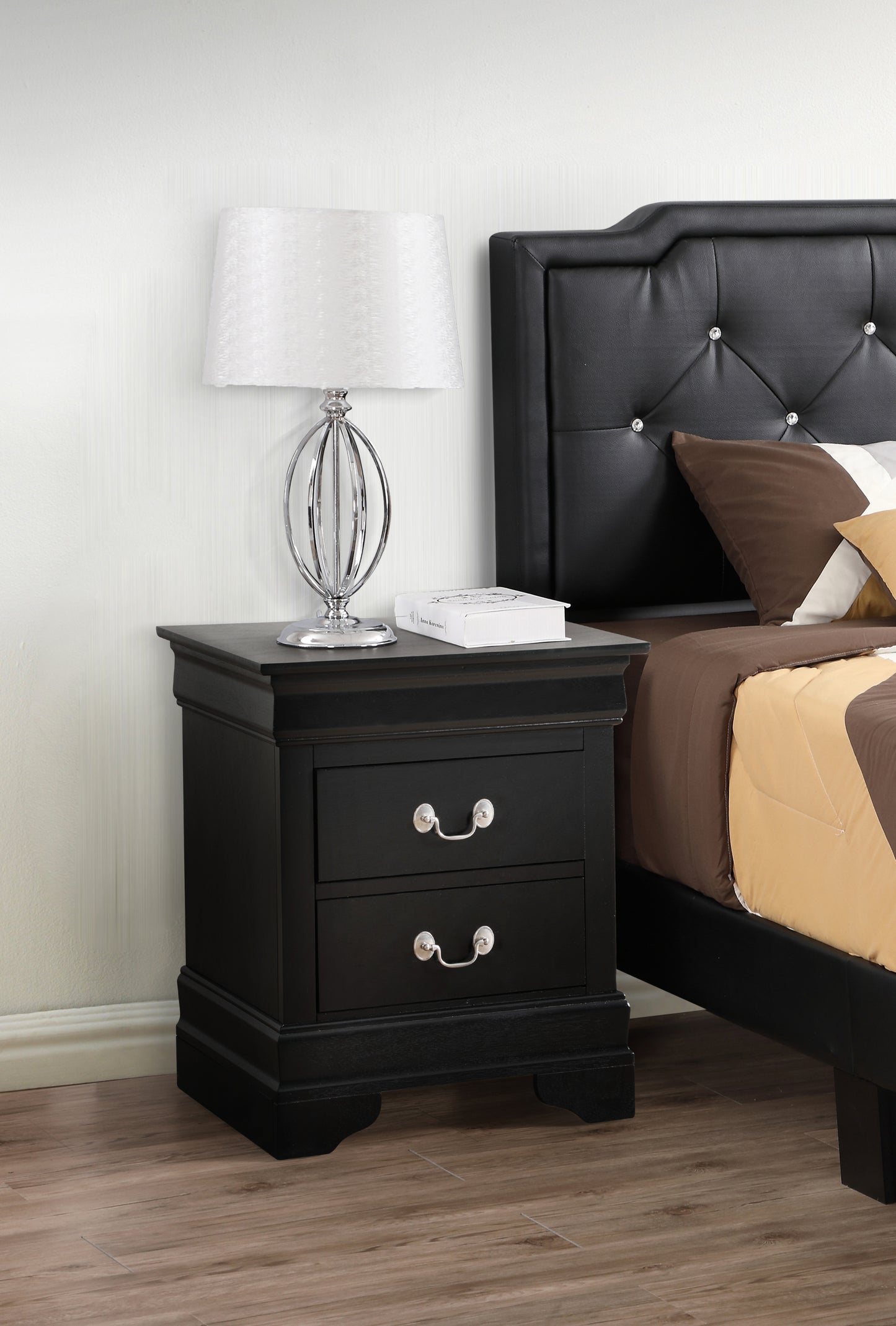 Elegant Black Traditional Nightstand