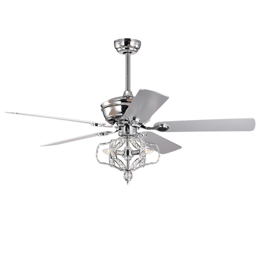 Crystal Ceiling Fan with Lights Fandelier Chandelier Reversible Blades 3 Wind Speeds Remote Control for Bedroom Living Dining Room Chrome 52 Inch