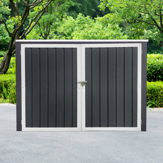 Garbage Bin Shed Stores 2 Trash Cans Metal Outdoor Bin Shed for Garbage Storage,Grey