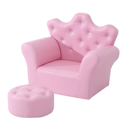 Kids Sofa Set, Children's Upholstered Sofa with Footstool, Princess Sofa with Diamond Decorations, Baby Sofa Chair for Toddlers, Girls, Pink