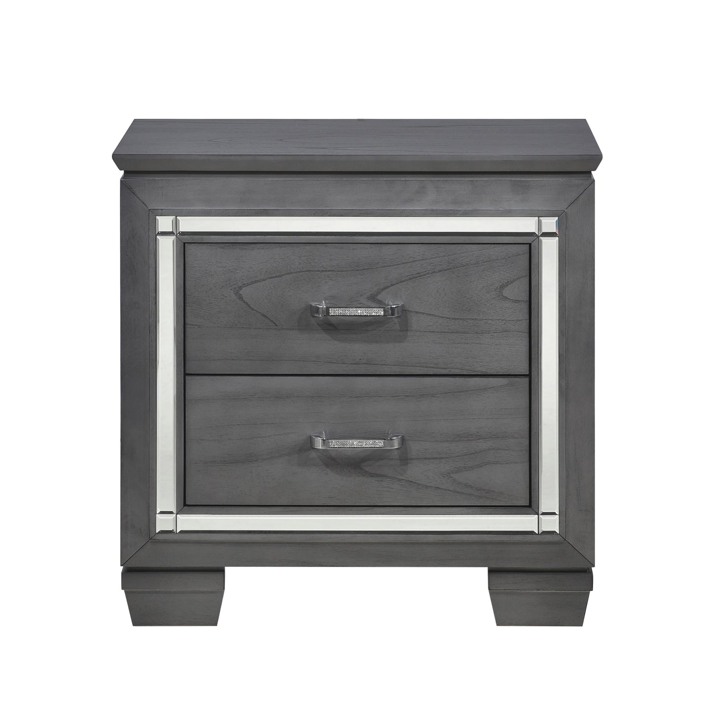 Glamourous Style 1pc Nightstand of 2x Drawers LED Lighting Faux Crystals Bar Pulls Gray Finish Modern Bedroom Furniture