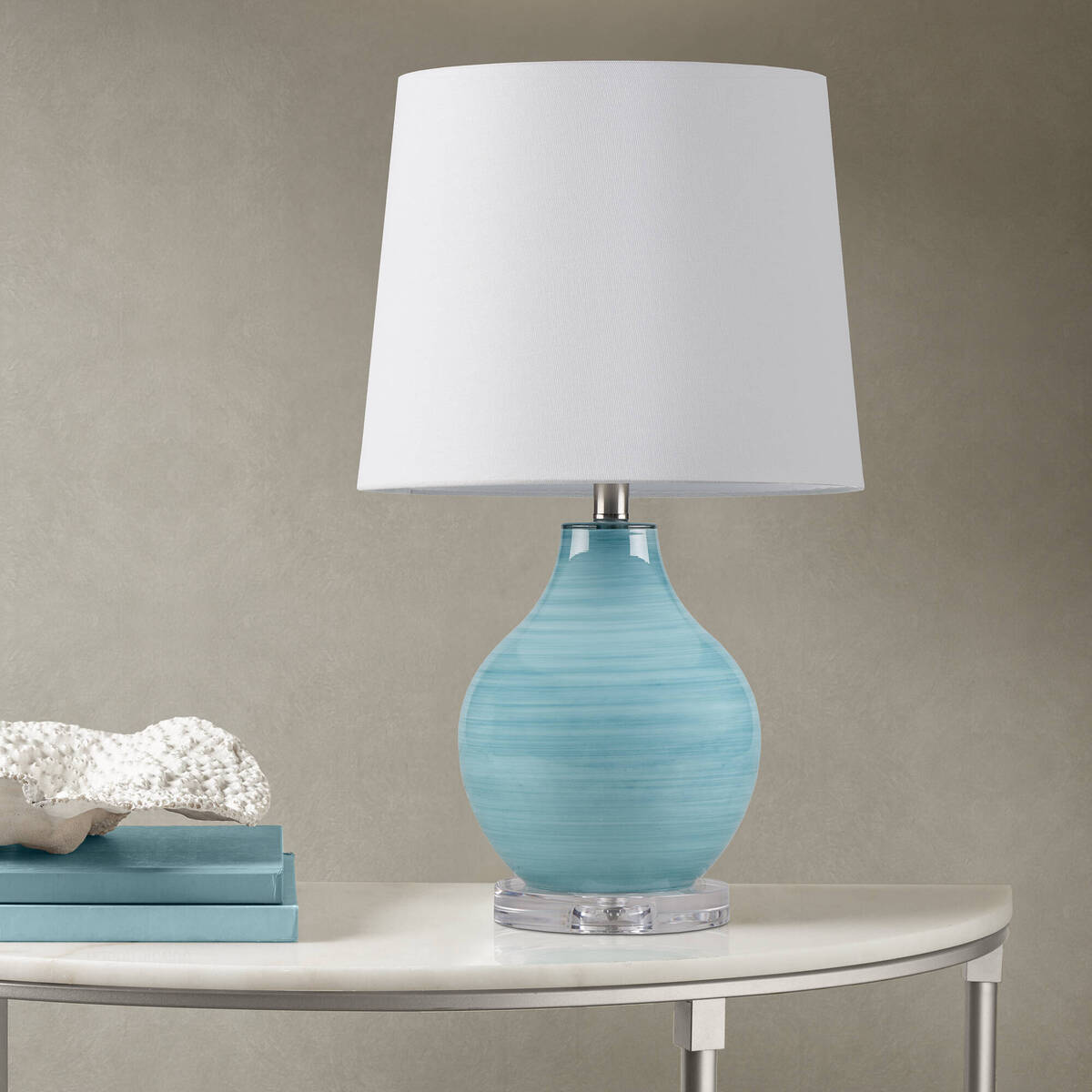 Blue Aqua Swirl Blown Glass Table Lamp