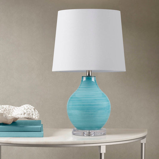 Blue Aqua Swirl Blown Glass Table Lamp