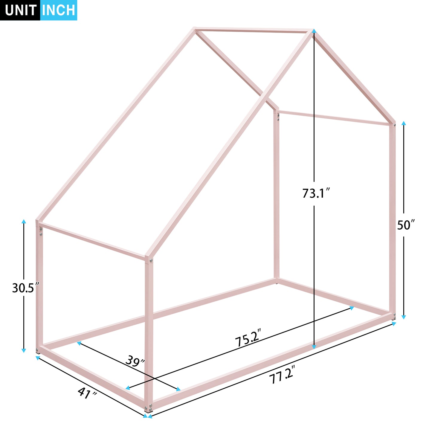 Twin Size Metal House Bed Kids Bed, Pink